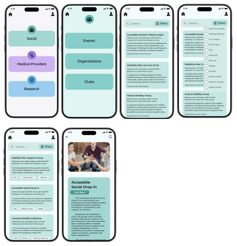 High-fidelity prototype screens with refined visual language and interactions