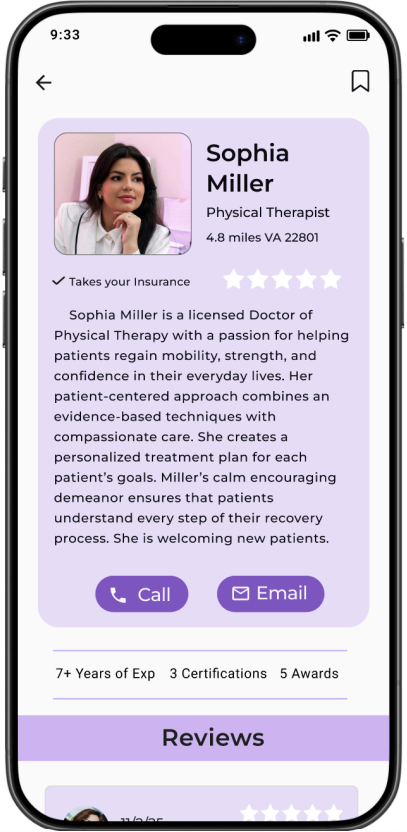 MyAbility provider profile screen with high contrast, clear hierarchy, and an accessible layout